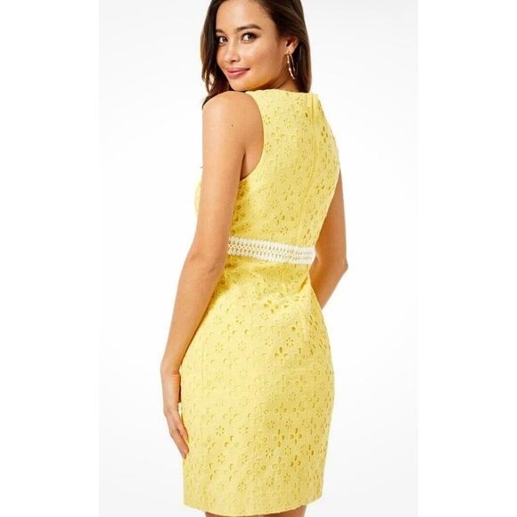 Lilly Pulitzer Railee Shift Dress Floral Cross Eyelet St. Tropez Yellow Size 4 - Picture 11 of 11